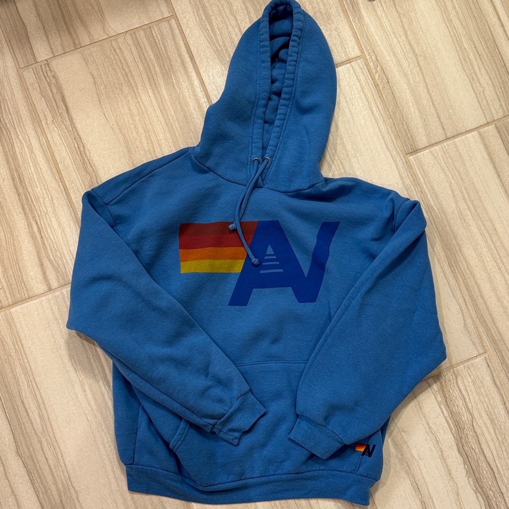 Aviator Nation Blue Hoodie with Multicolor Logo